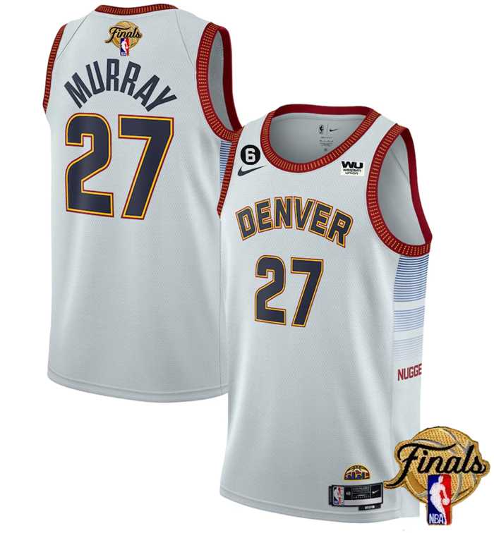 Men's Denver Nuggets #27 Jamal Murray Silver 2023 Finals Icon Edition With NO.6 Patch Stitched Basketball Jersey Dzhi